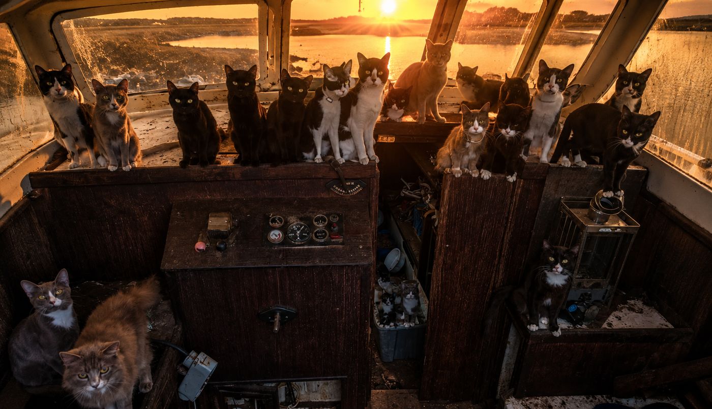 Cats Abandoned Sailboat Deck