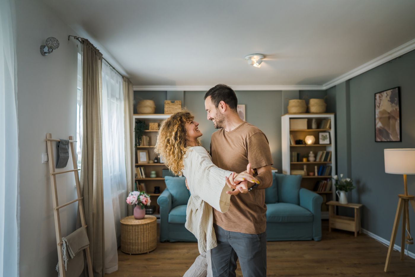 A couple exchanging vows at home