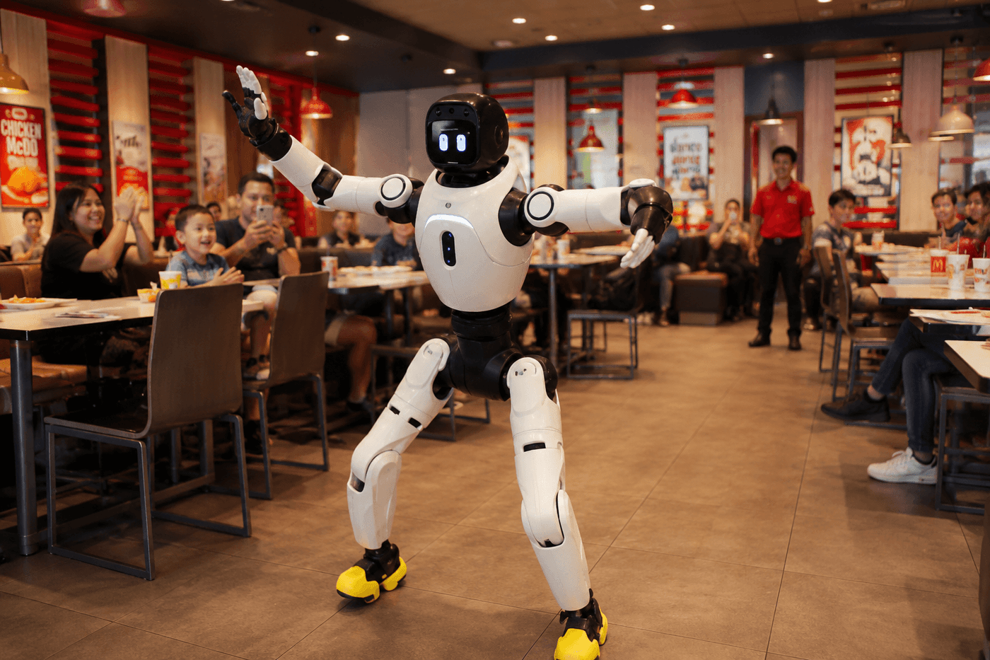 Humanoid dancing robot at Haidilao restaurant in Cupertino California