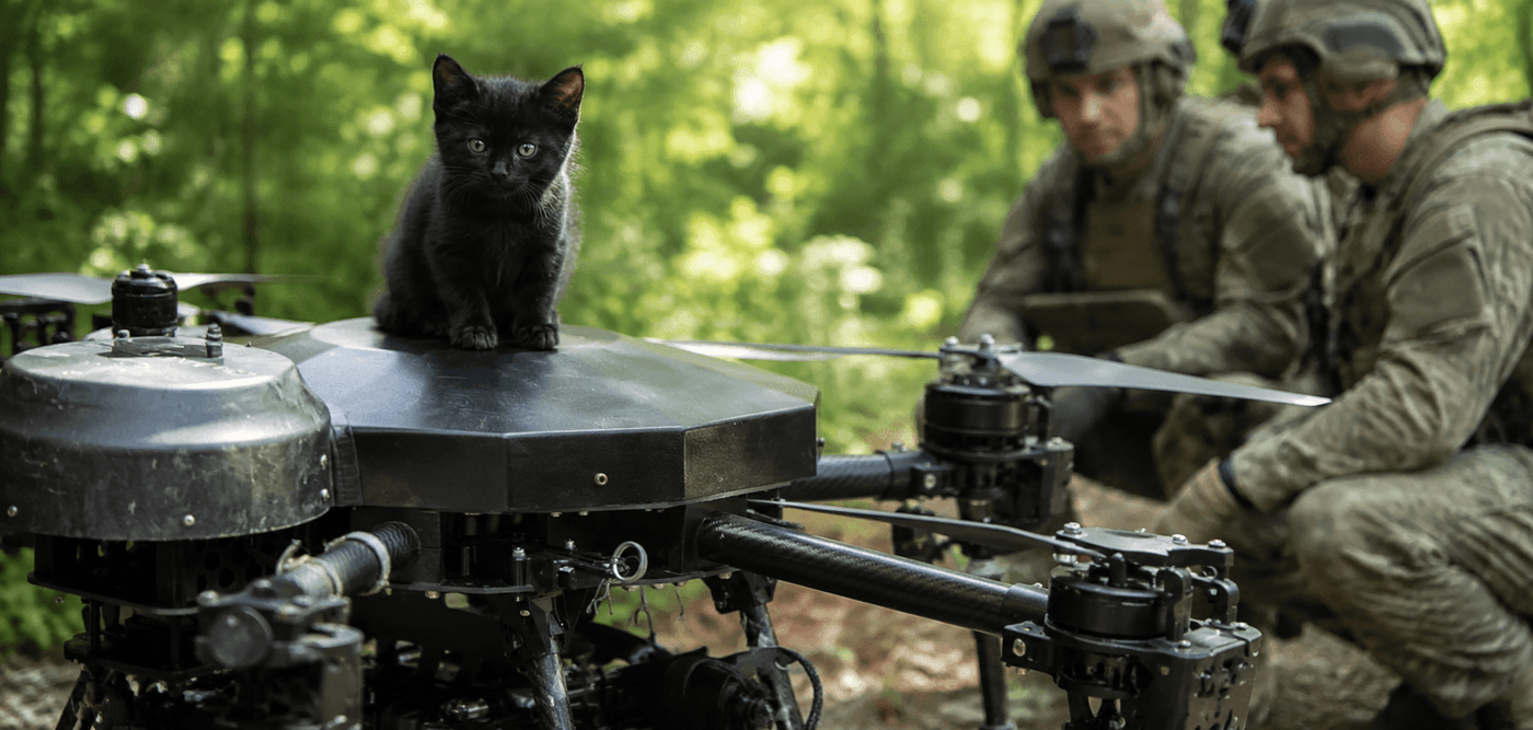 A mother cat and her five kittens photographed after being evacuated from frontline positions by drone pilots of the 118th Separate Mechanised Brigade of Ukraine in Operation Meow-Meow