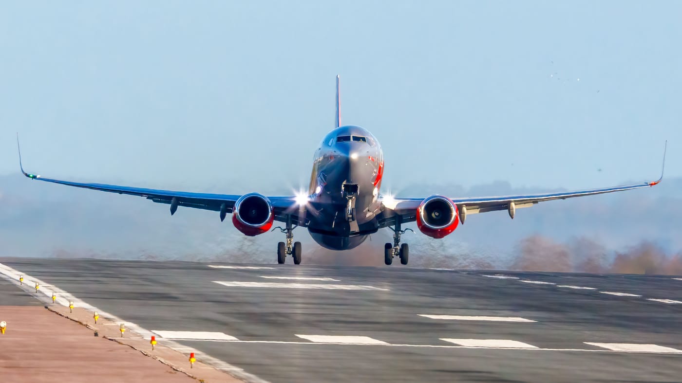 Jet2 passenger aircraft landing at an airport