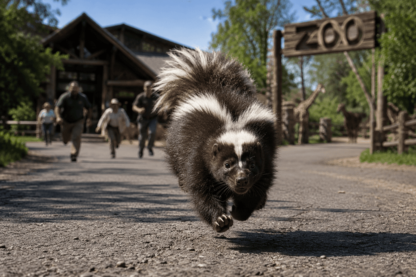 Violet a two-year-old striped skunk from Wildwood Zoo in Marshfield Wisconsin who escaped her enclosure and is on the loose in the city following flood damage to her exhibit foundation