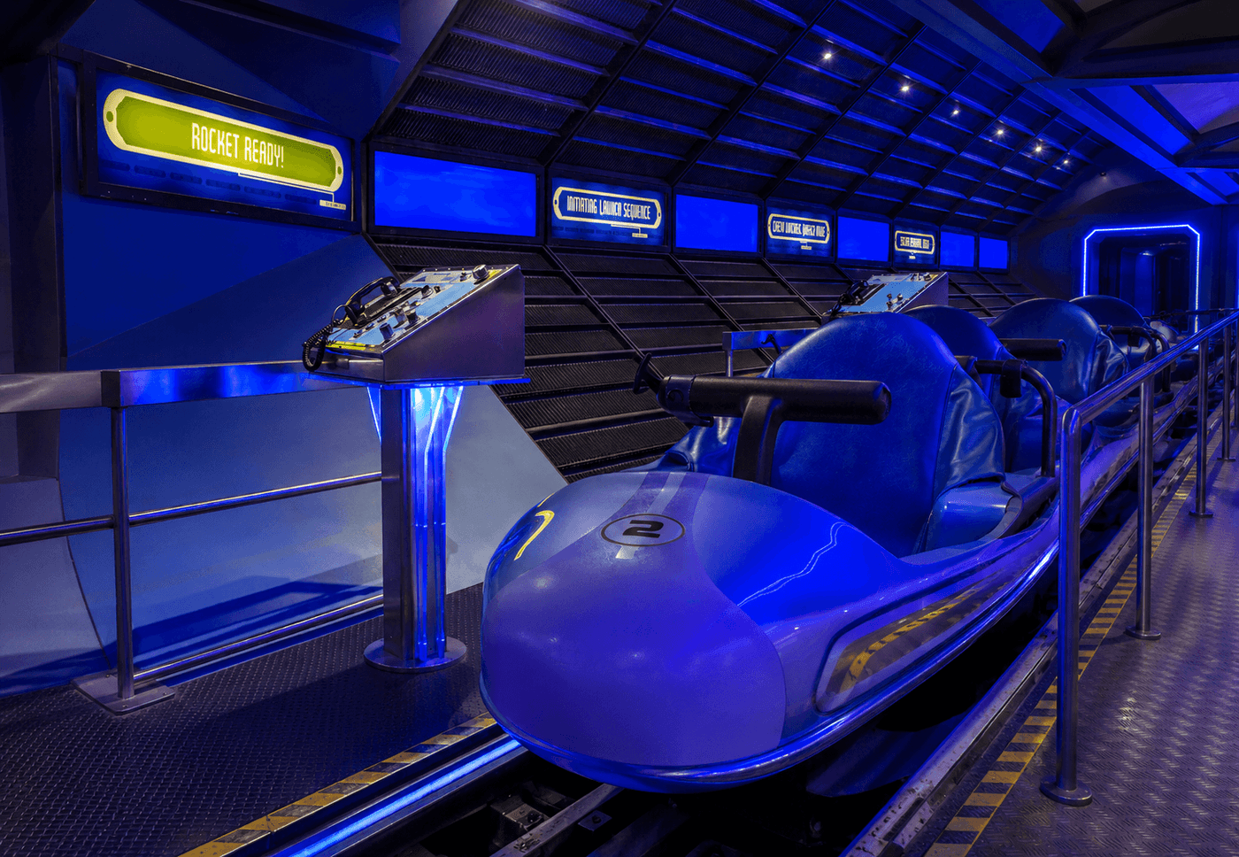 Autopia ride vehicles in Tomorrowland at Disneyland in Anaheim California