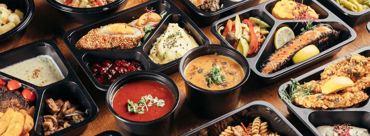 Warm takeaway food containers ready to be served