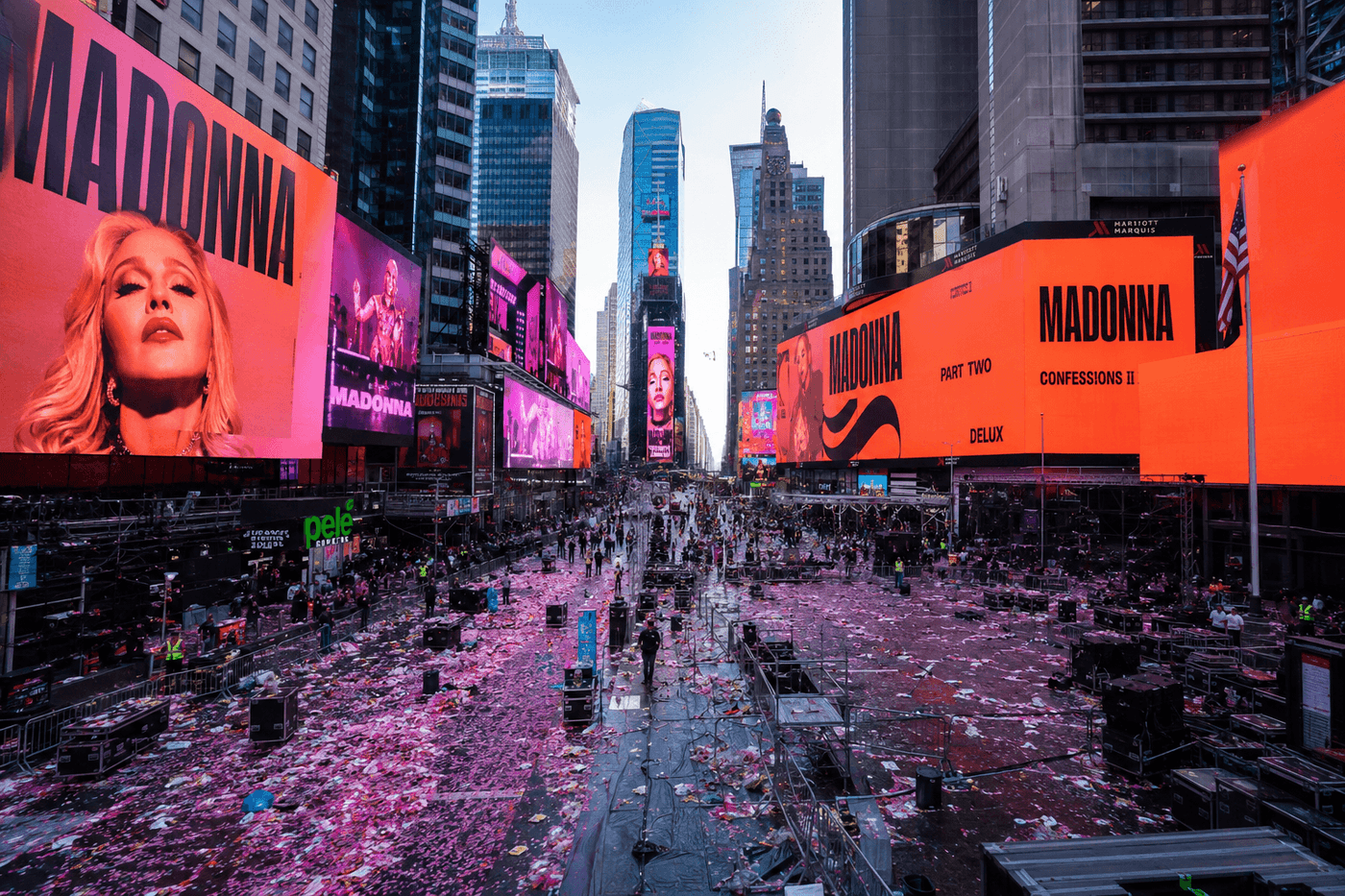 Madonna performs surprise show from The Square secret venue hidden in Times Square billboard New York City June 2026
