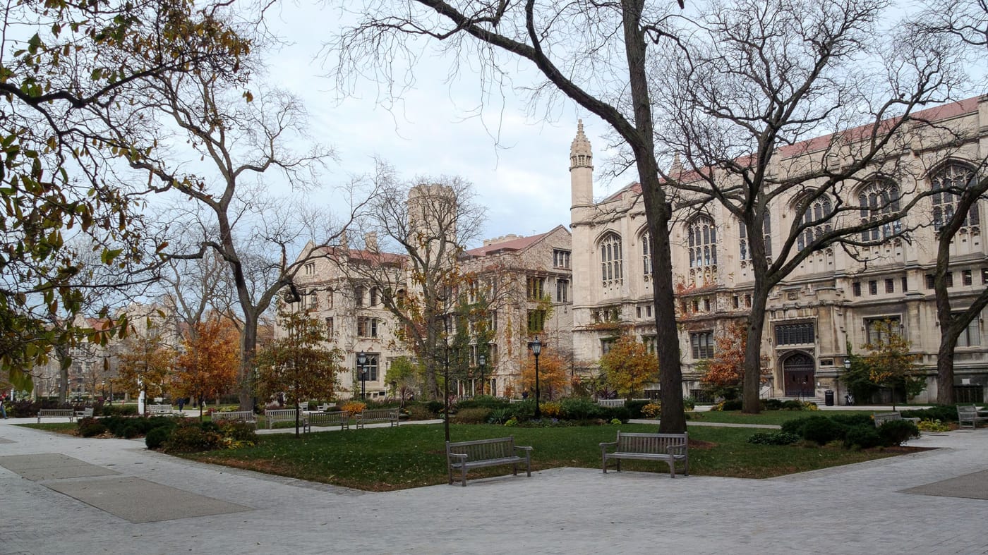 Students at the University of Chicago campus representing new free tuition initiative for families earning under 250000