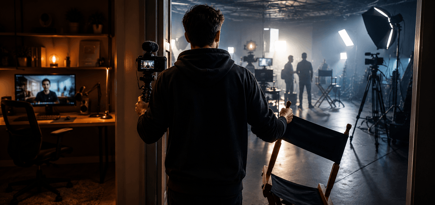 Kane Parsons directing Chiwetel Ejiofor on the set of Backrooms for A24
