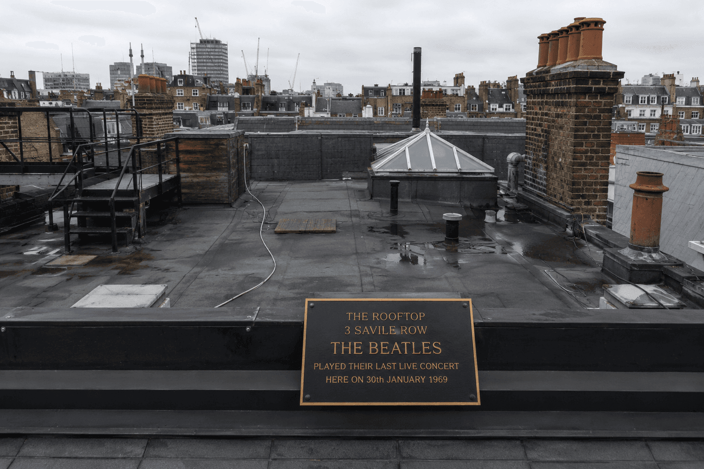 The rooftop of 3 Savile Row in London where the Beatles played their final concert in 1969