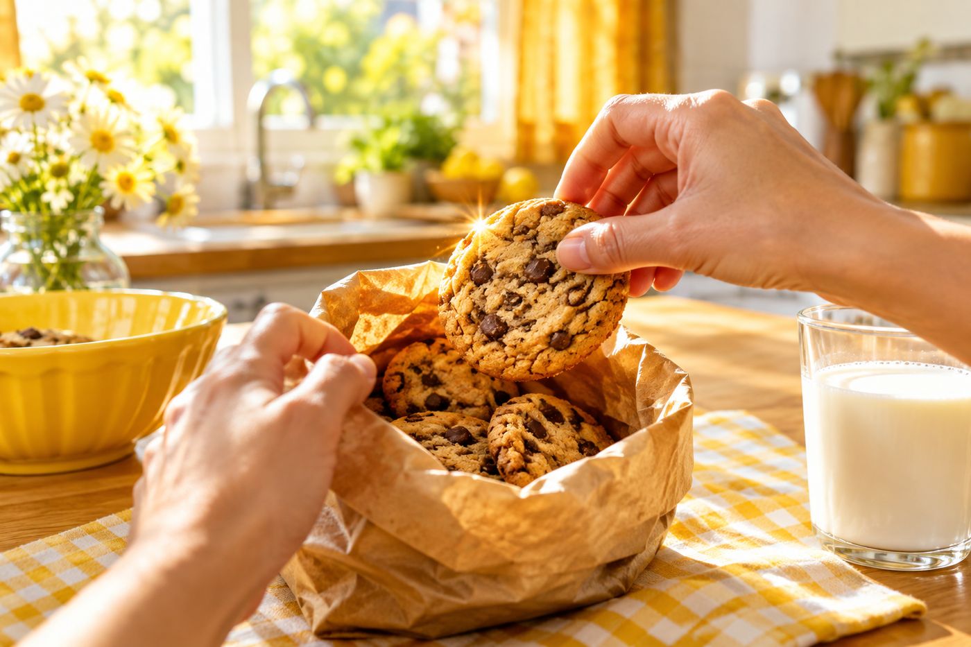 golden cookie among chocolate chip cookies