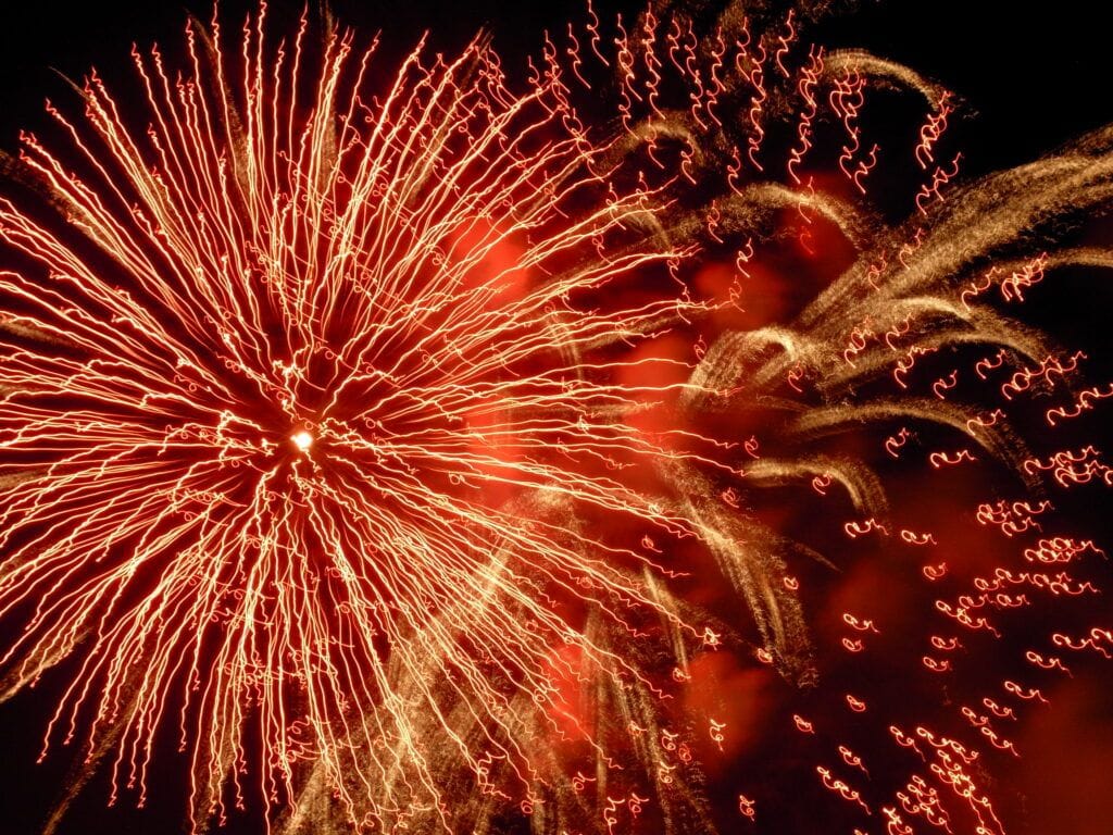 Fireworks display lighting up the California night sky on the Fourth of July